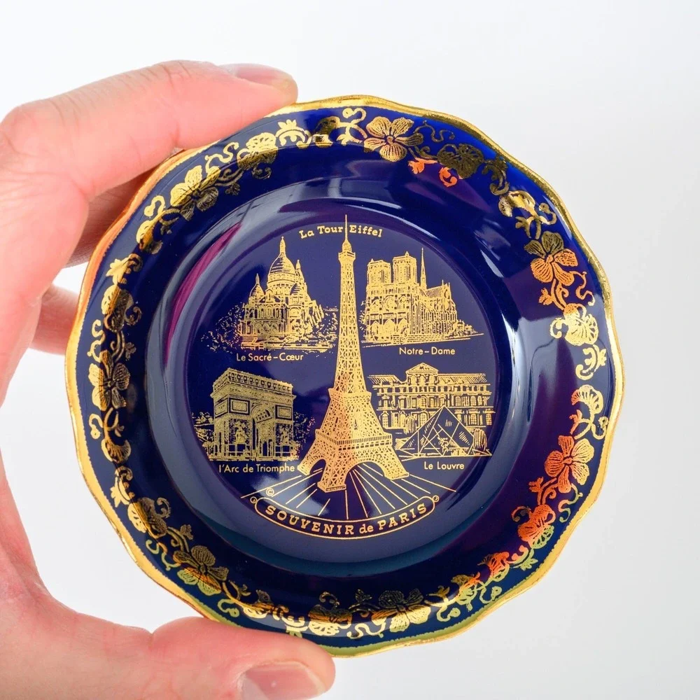 Imperia Limoges Paris France Blue Souvenir Plate Real Gold / Porcelain 3 7/8